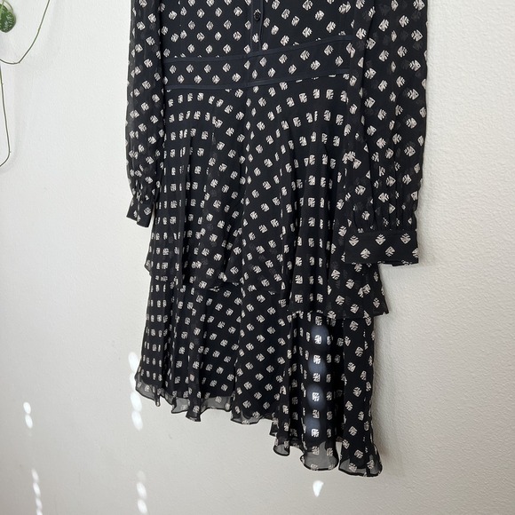 TORY BURCH Seymour Silk Georgette Mini Dress Size 6 Geometric Fish Print Tiered - Picture 5 of 11